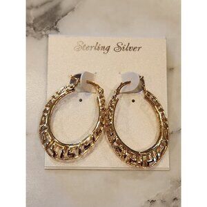 Sterling Silver Gold-Tone Greek Key Hoop Earrings